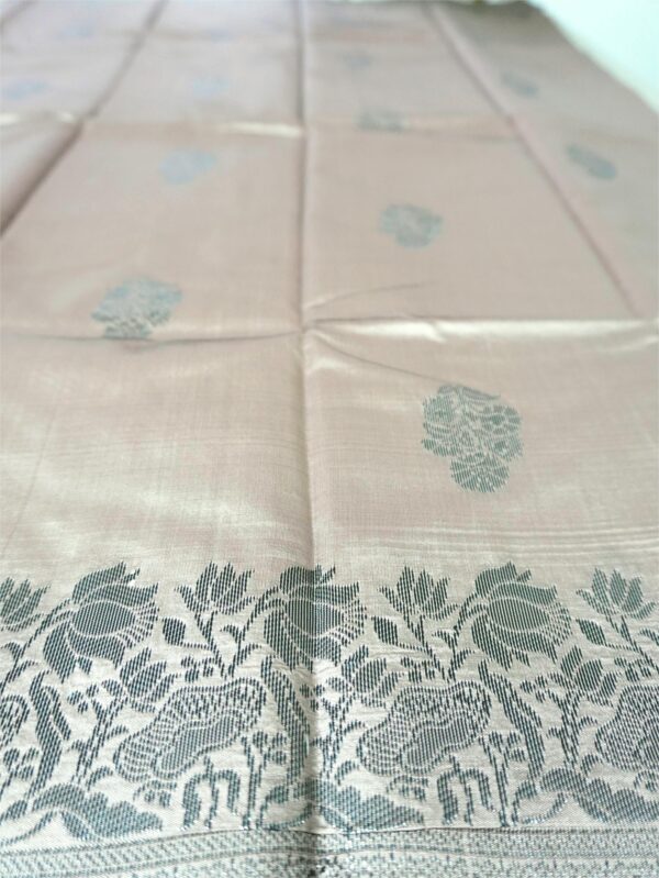 Soft Lilac Pink Saree with Black and silver Floral Border