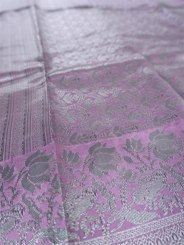 Light Violet Saree with Black and silver Floral Border