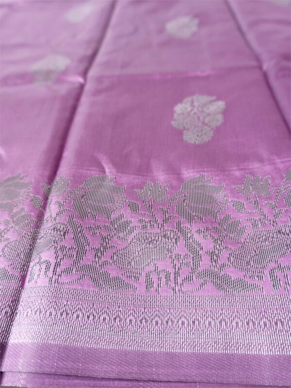 Light Violet Saree with Black and silver Floral Border