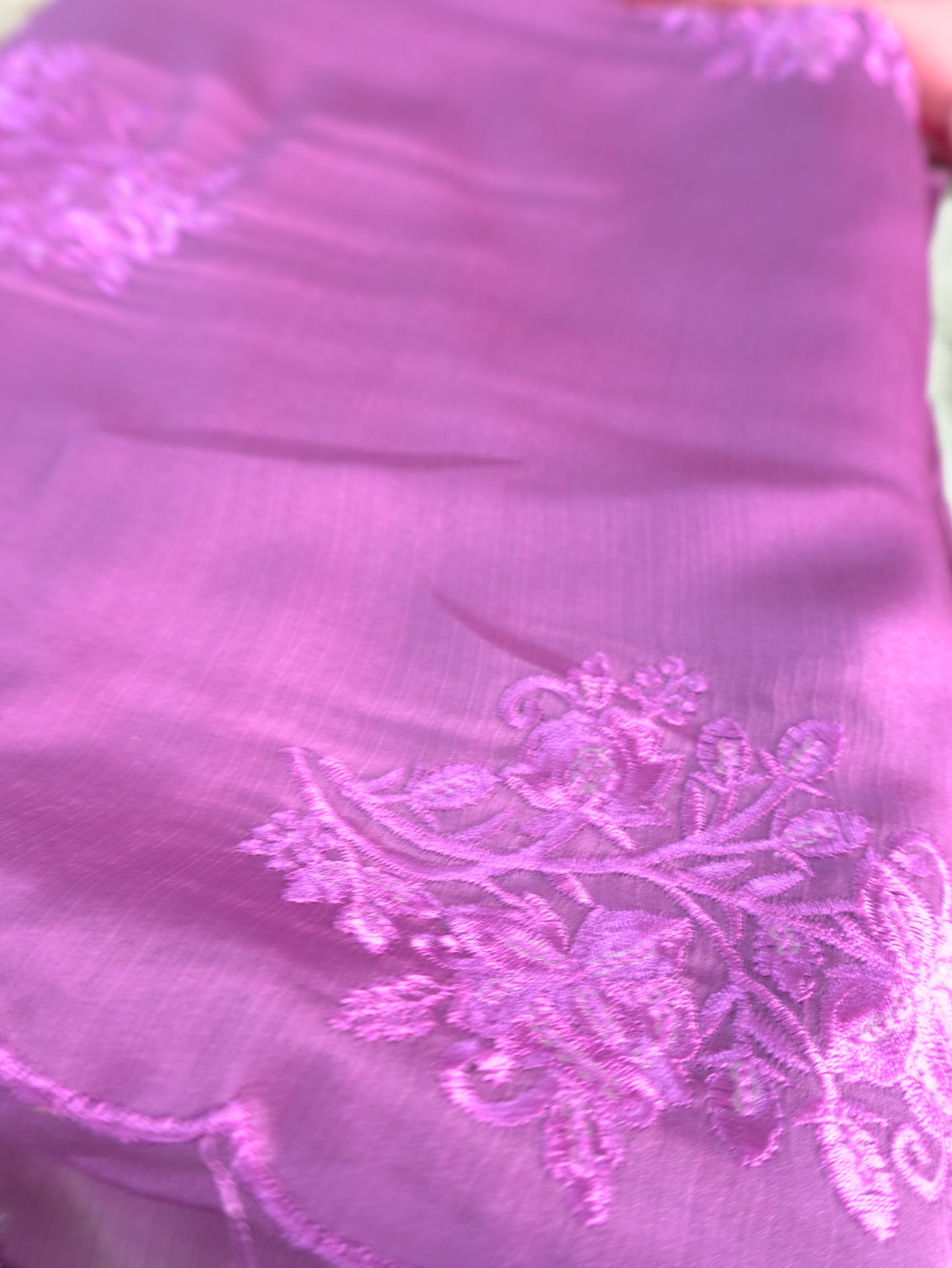 Purple Shimmer Chiffon Saree with Thread Work