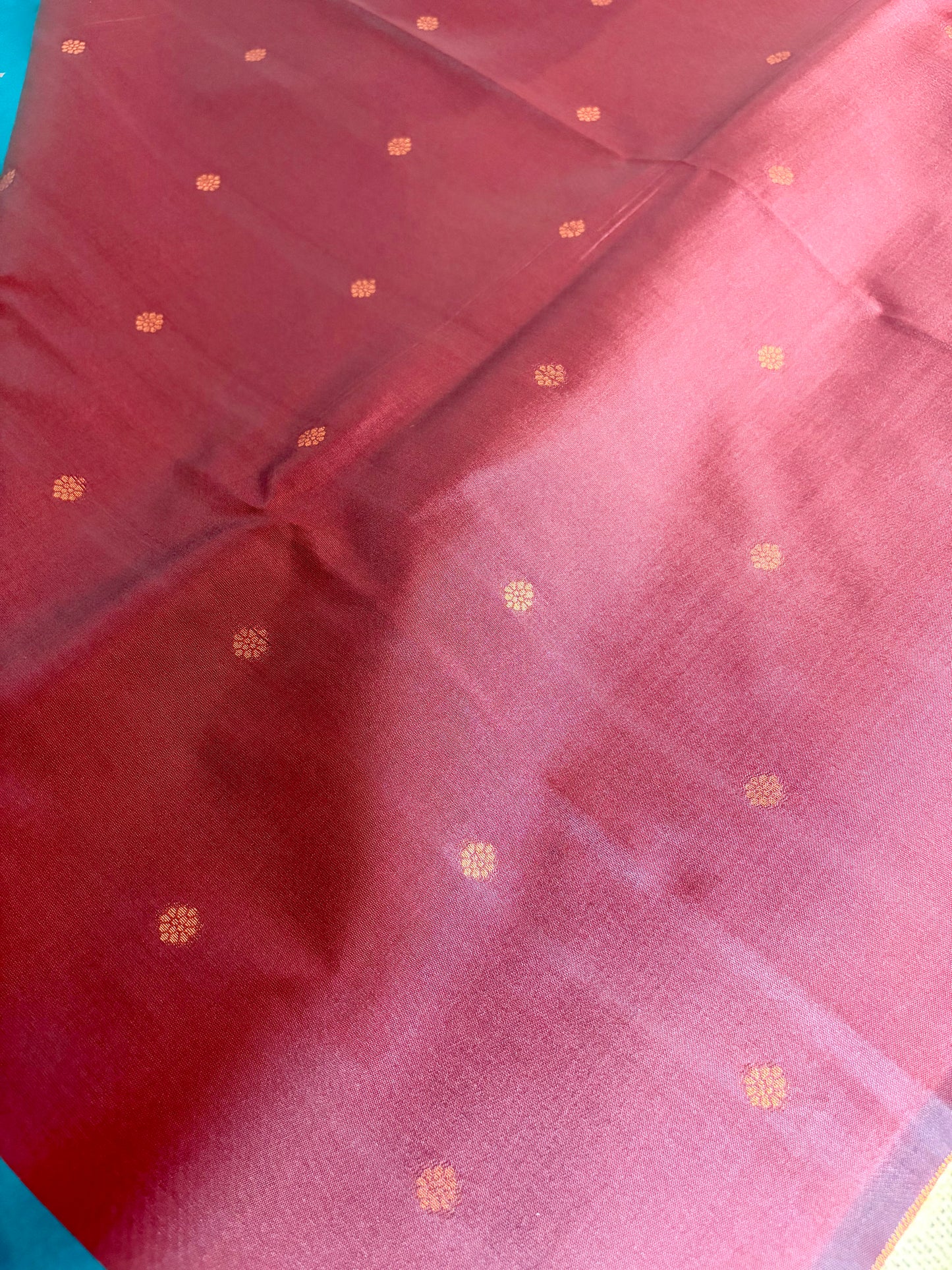 Peacock Blue Semi Silk Saree with Maroon Border