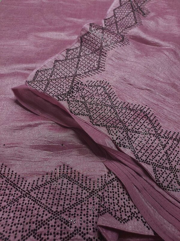 Lilac Color Crushed Georgette Saree with Black Stone Work