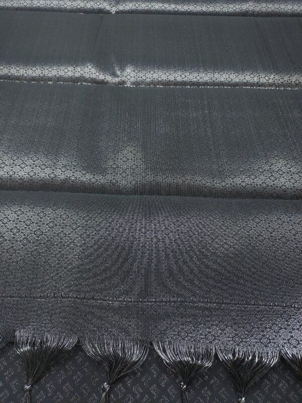 black semi-silk saree with silver zari