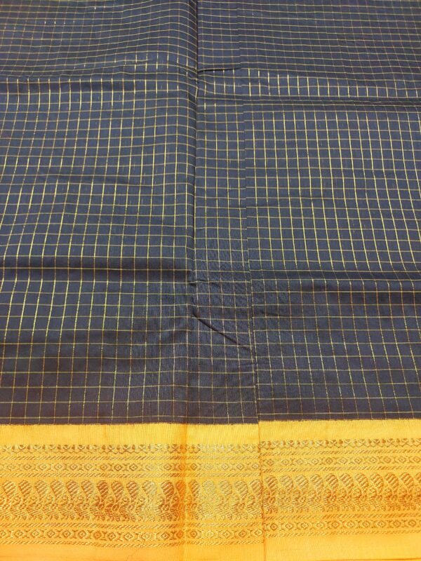 Black checked Kalyani cotton sarees with a yellow border