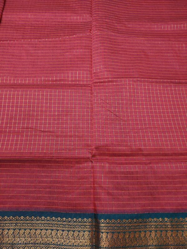 Red checked Kalyani cotton sarees with a green border