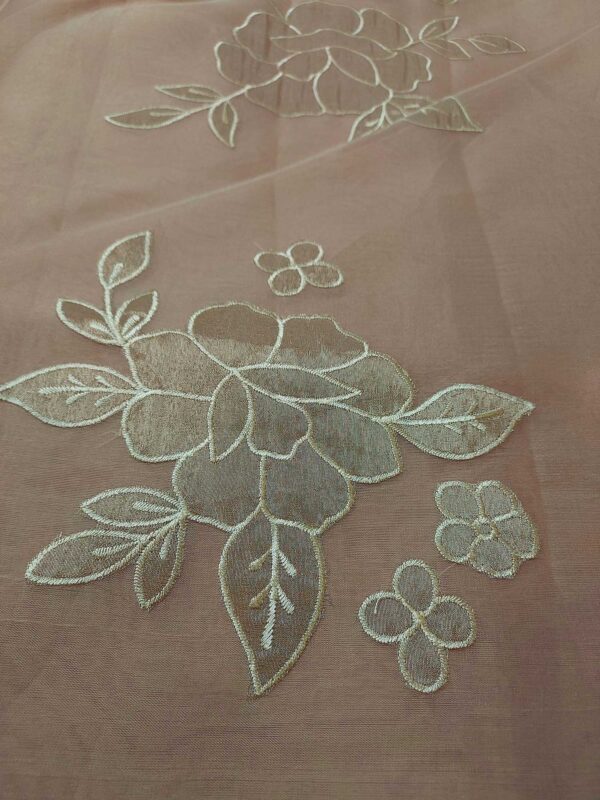 Peach Color Organza Saree with Tissue Appliqué Work