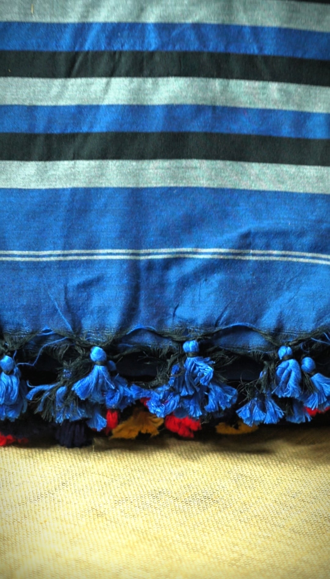 Blue, Black & Grey Khadi Cotton Saree