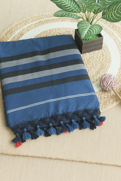 Blue, Black & Grey Khadi Cotton Saree