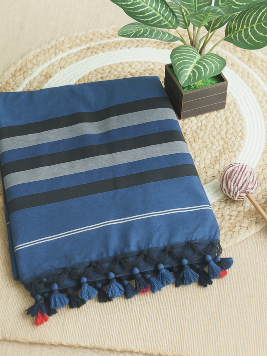 Blue, Black & Grey Khadi Cotton Saree