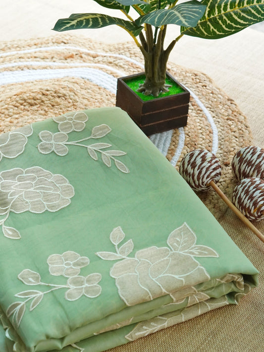 Pastel Green Organza Saree with Tissue Appliqué