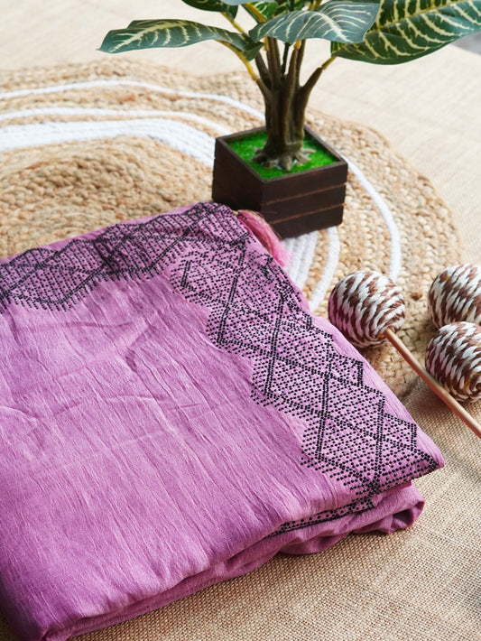 Lilac Color Crushed Georgette Saree with Black Stone Work