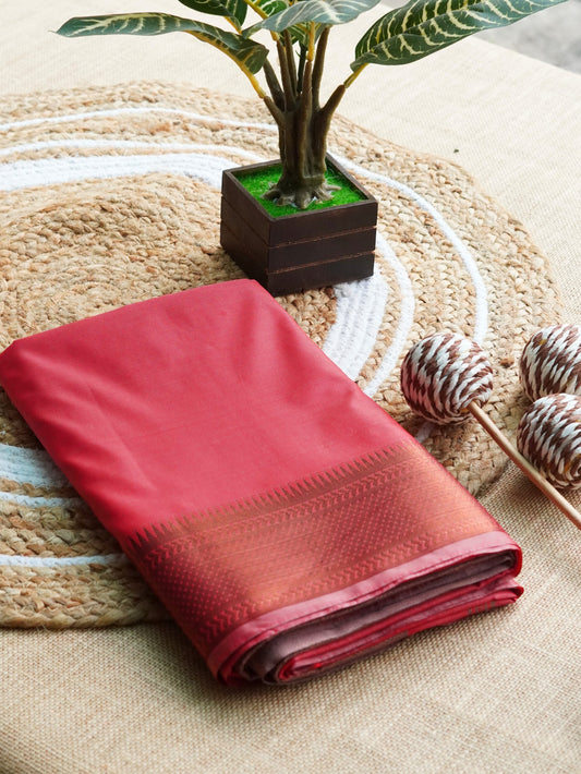 Reddish-Pink Soft Silk Saree with Copper Zari