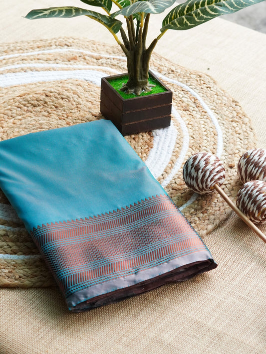 Sky Blue Soft Silk Saree with Copper Zari