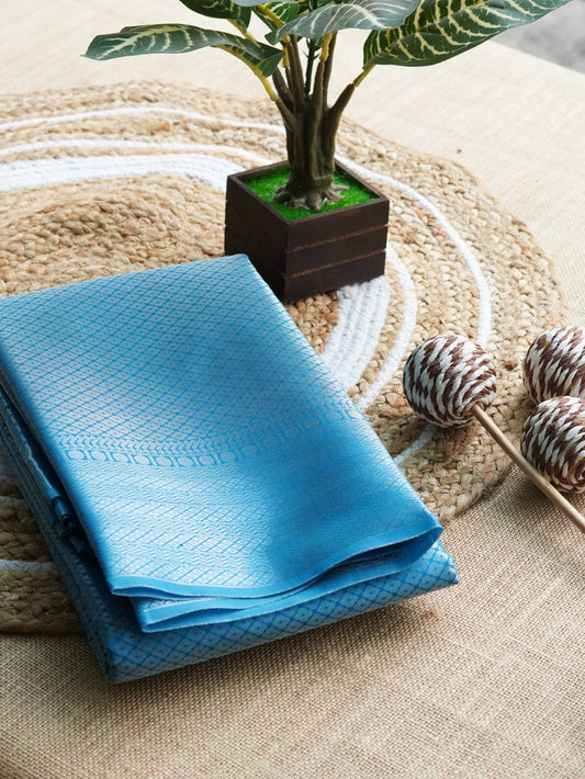 Ocean blue semi-silk saree with silver zari