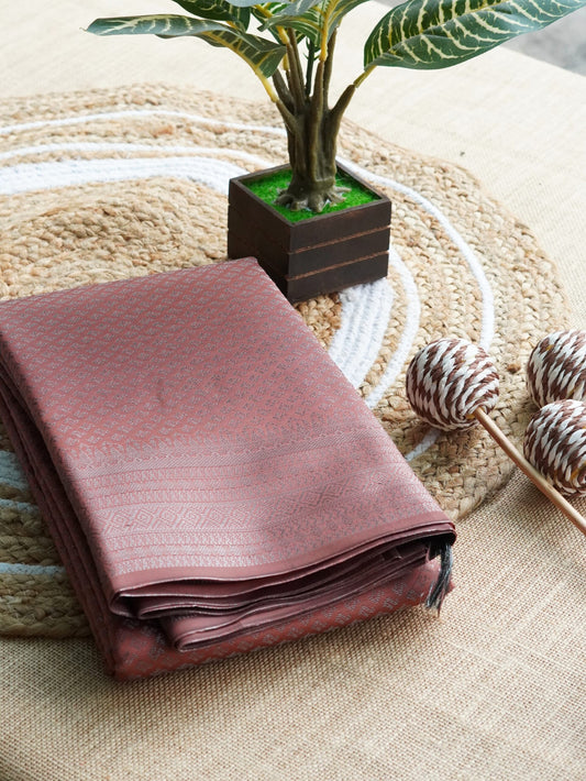 Copper brown semi-silk saree with silver zari