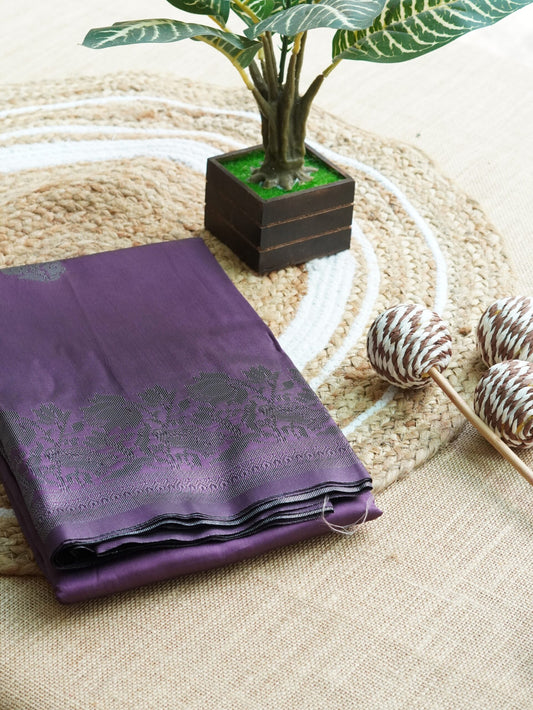 Light Violet Saree with Black and silver Floral Border