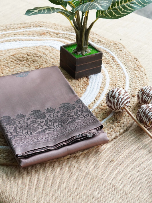 Soft Lilac Pink Saree with Black and silver Floral Border