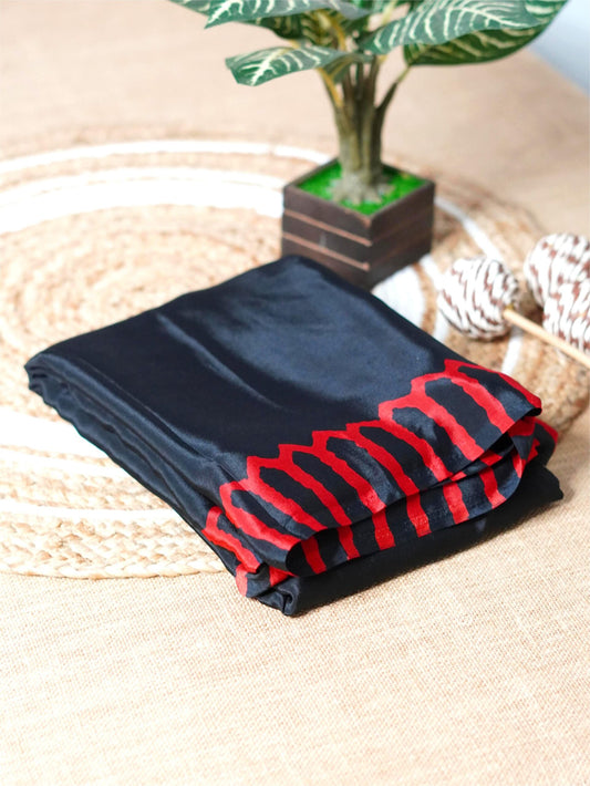 Black Soft chiffon saree with red border