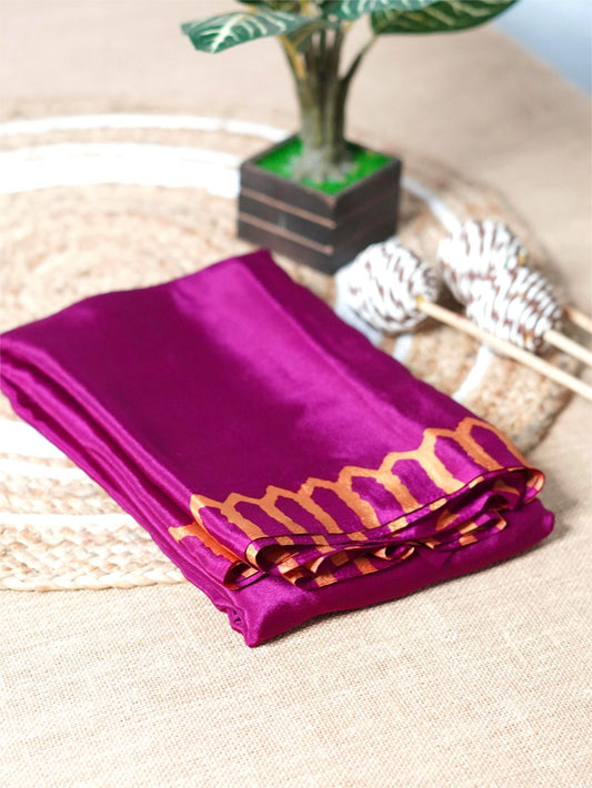 Magenta soft chiffon saree with mustard-yellow border