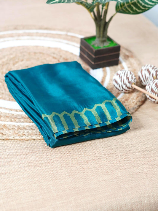 Teal green soft chiffon saree with lighter green border