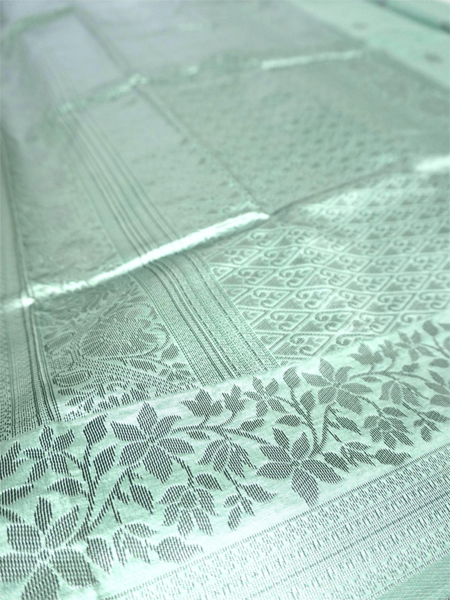 Pastel Green Saree with Black and silver Floral Border