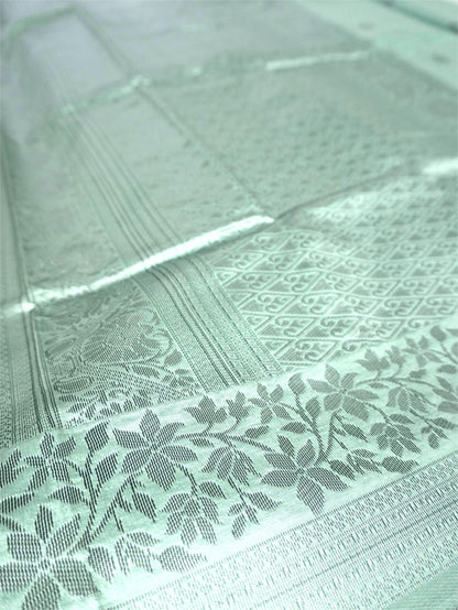 Pastel Green Saree with Black and silver Floral Border