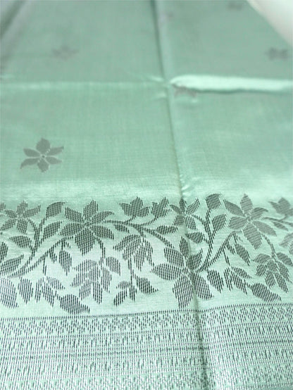Pastel Green Saree with Black and silver Floral Border