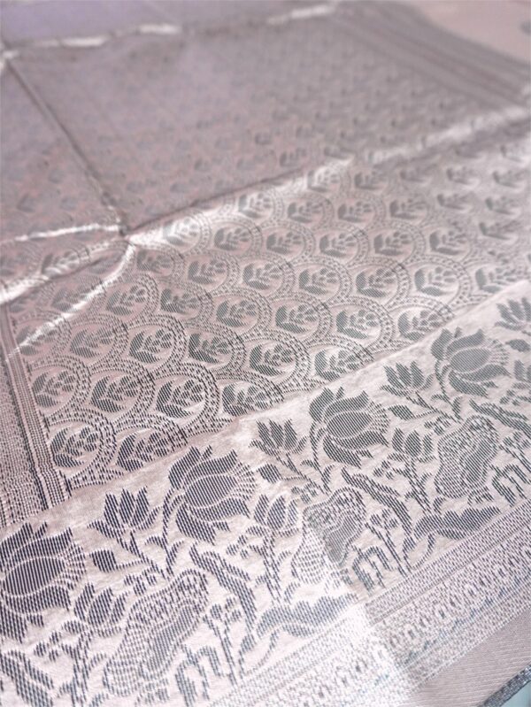 Soft Lilac Pink Saree with Black and silver Floral Border
