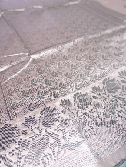 Soft Lilac Pink Saree with Black and silver Floral Border