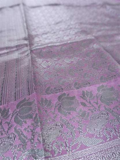 Light Violet Saree with Black and silver Floral Border