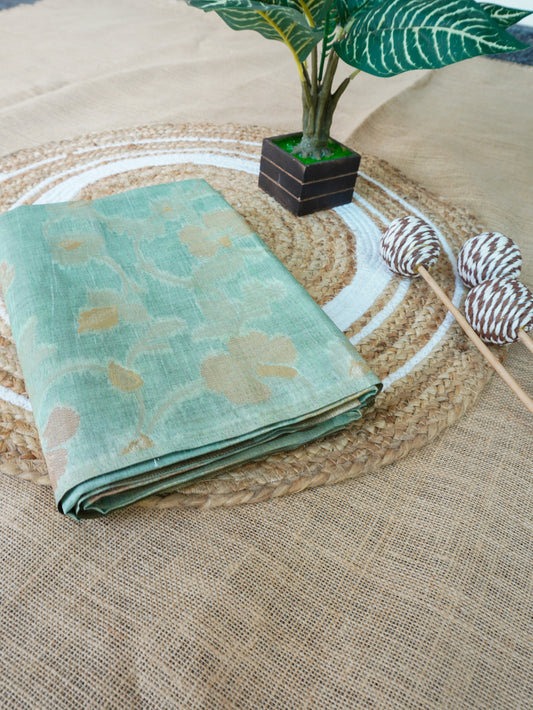 Premium Tussar Silk Pastel Green Saree with Golden Zari