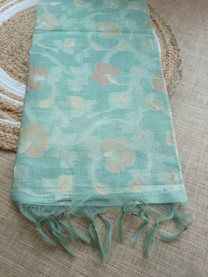 Premium Tussar Silk Pastel Green Saree with Golden Zari