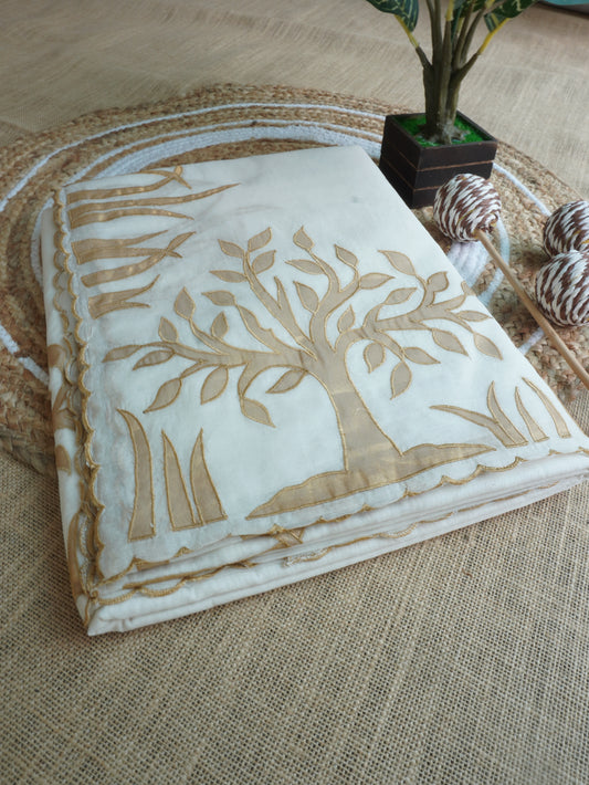 Off-White Chanderi Saree with Appliqué Work