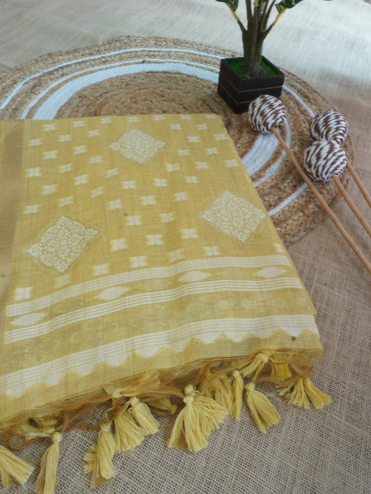 Muga Cotton Saree in Yellow Shade