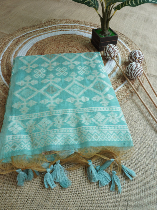 Muga Cotton Saree in Pastel Mint Shade