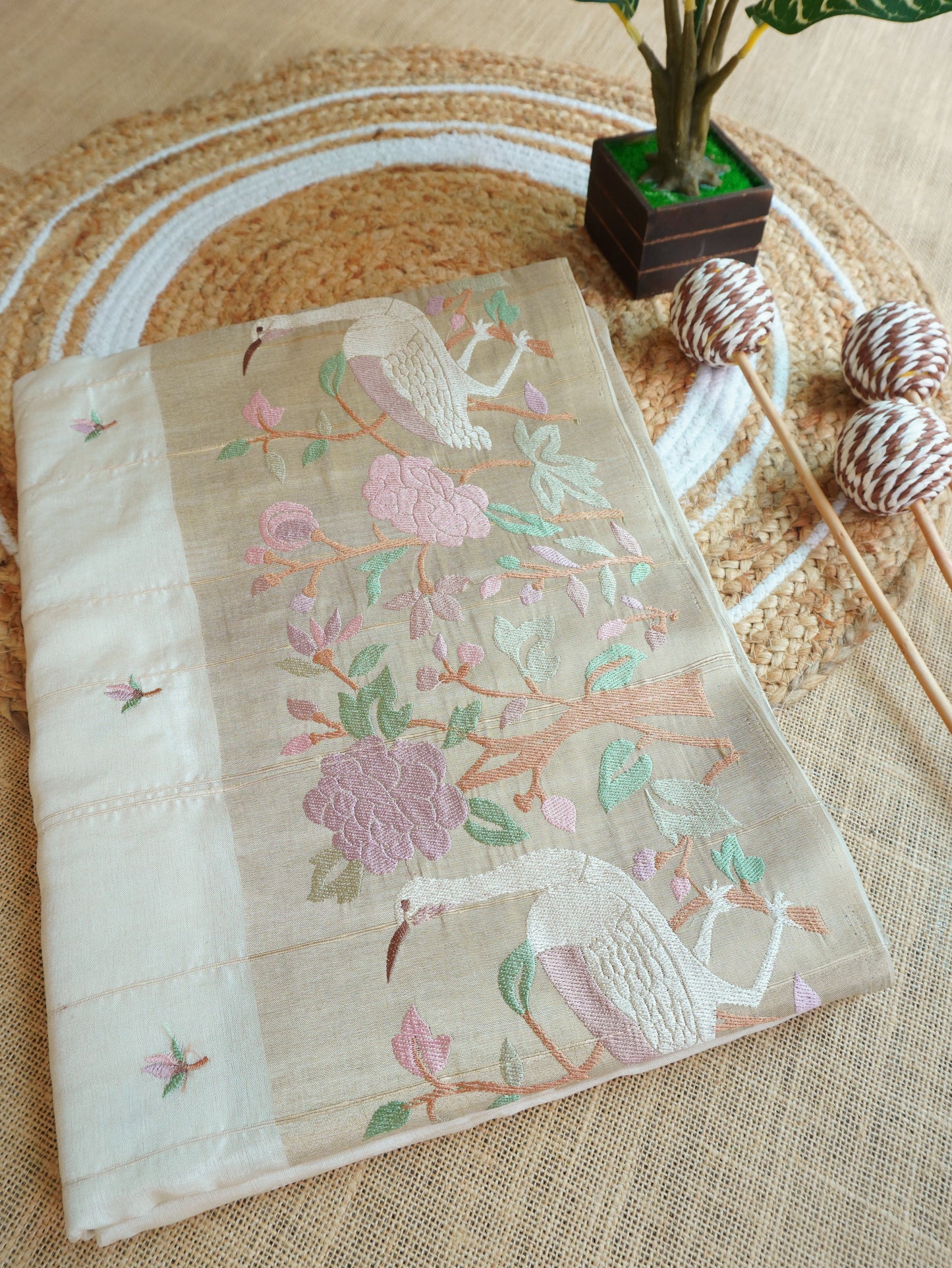 Premium Chanderi Silk Saree with Embroidery