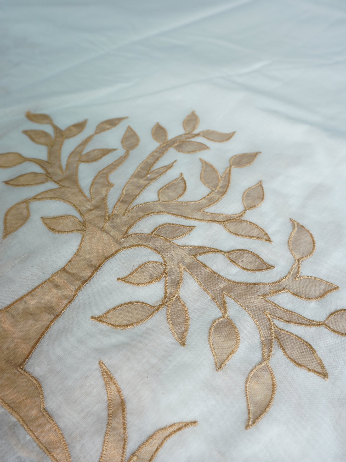 Off-White Chanderi Saree with Appliqué Work