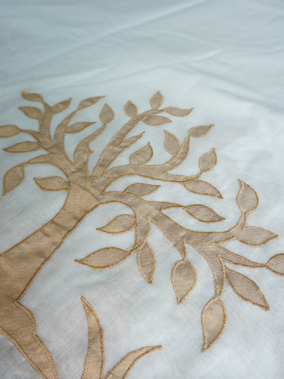 Off-White Chanderi Saree with Appliqué Work