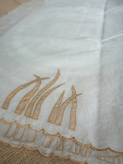 Off-White Chanderi Saree with Appliqué Work