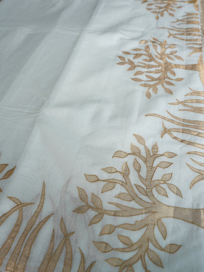 Off-White Chanderi Saree with Appliqué Work