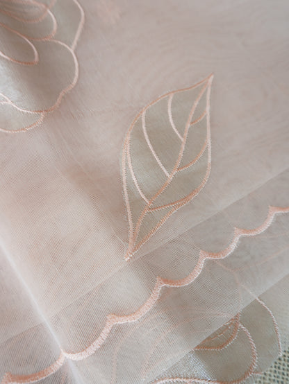 Pastel Pink Elegant Organza Saree with Exquisite Appliqué Work