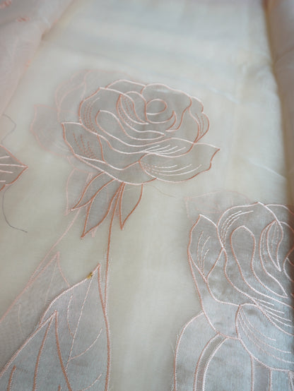 Pastel Pink Elegant Organza Saree with Exquisite Appliqué Work