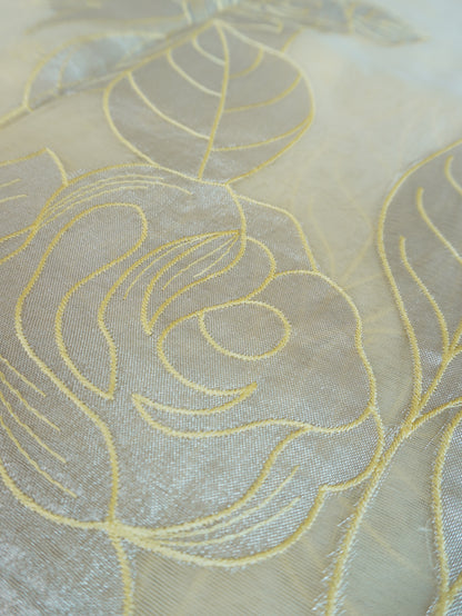 Pastel Yellow Elegant Organza Saree with Exquisite Appliqué Work