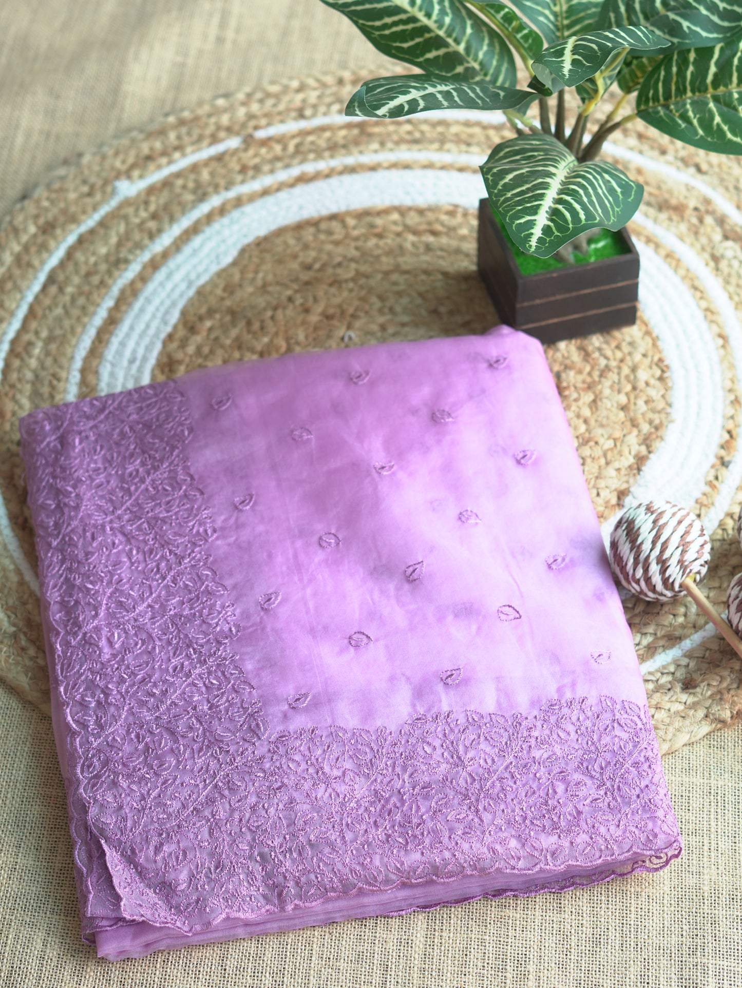 Lavender Organza Saree with Delicate Thread Embroidery