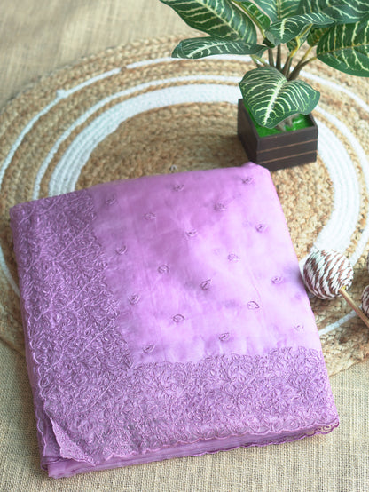 Lavender Organza Saree with Delicate Thread Embroidery