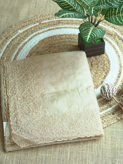 Beige Organza Saree with Delicate Thread Embroidery