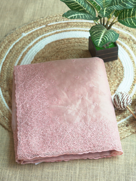 Baby Pink Organza Saree with Delicate Thread Embroidery