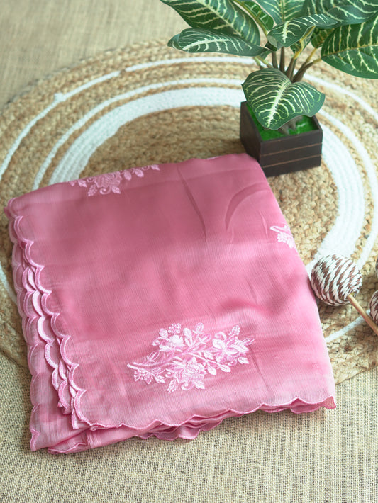 Pink Shimmer Chiffon Saree with Thread Work
