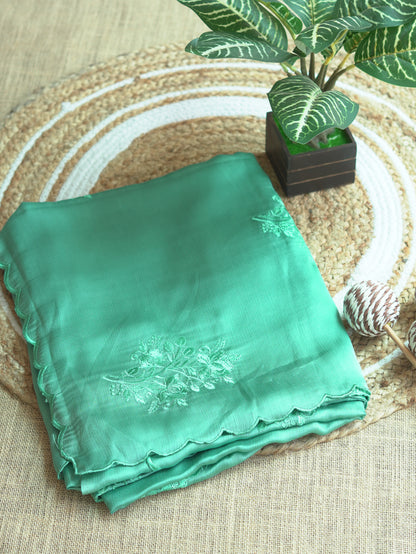 Aqua Green Shimmer Chiffon Saree with Thread Work