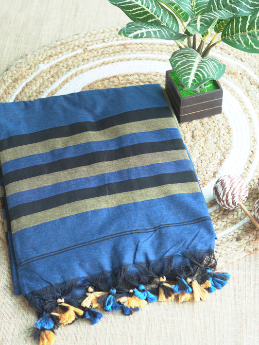 Blue, Black & Yellow Khadi Cotton Saree